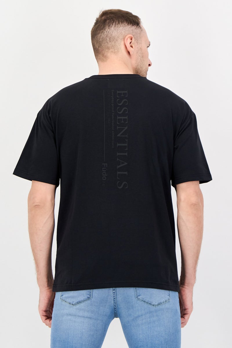 Fudo Men Crew Neck Plain Short Sleeve T-Shirt, Black - Image 2